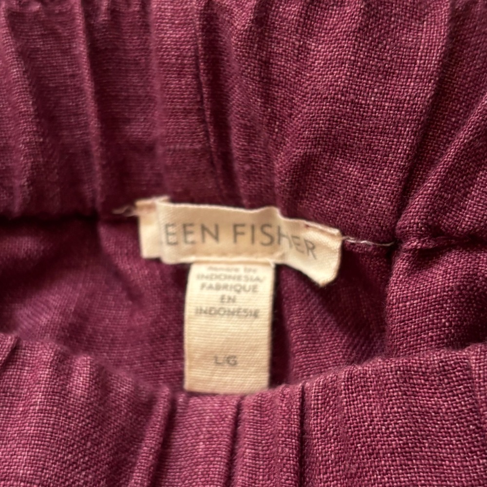 Eileen Fisher Pants Womens Large Pink 100% Organic Linen Wide Leg Crop Elastic L - Picture 4 of 10
